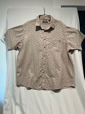 100% Cotton Tan Black Mountain Print Short-Sleeve Button-Down Shirt XL